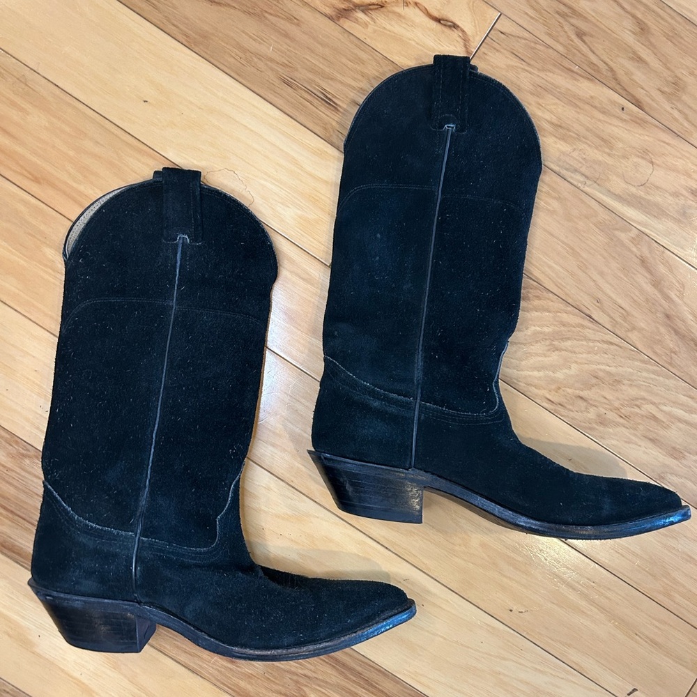 Vintage Nocona Black Suede Cowboy Boots | Women’s Size 7B | Made in USA Western - Picture 8 of 16